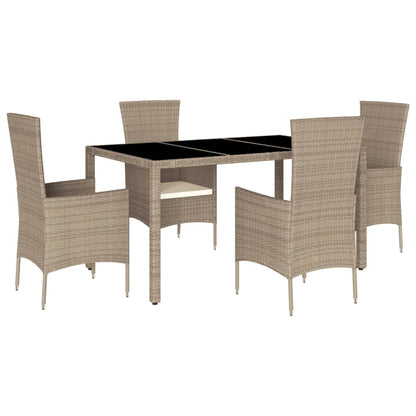Set da Pranzo da Giardino 5 pz con Cuscini Beige in Polyrattan | homemem39
