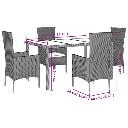 Set da Pranzo da Giardino 5 pz con Cuscini Beige in Polyrattan | homemem39