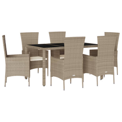 Set da Pranzo da Giardino 7 pz con Cuscini Beige in Polyrattan - homemem39