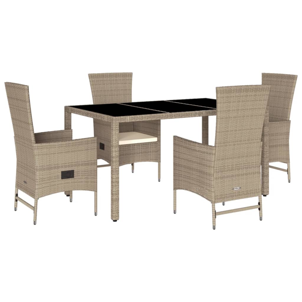 Set da Pranzo da Giardino 5 pz con Cuscini Beige in Polyrattan - homemem39