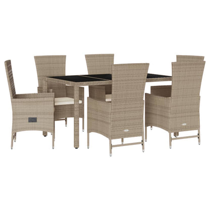Set da Pranzo da Giardino 7 pz con Cuscini Beige in Polyrattan - homemem39