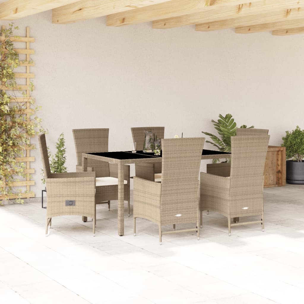 Set da Pranzo da Giardino 7 pz con Cuscini Beige in Polyrattan | homemem39