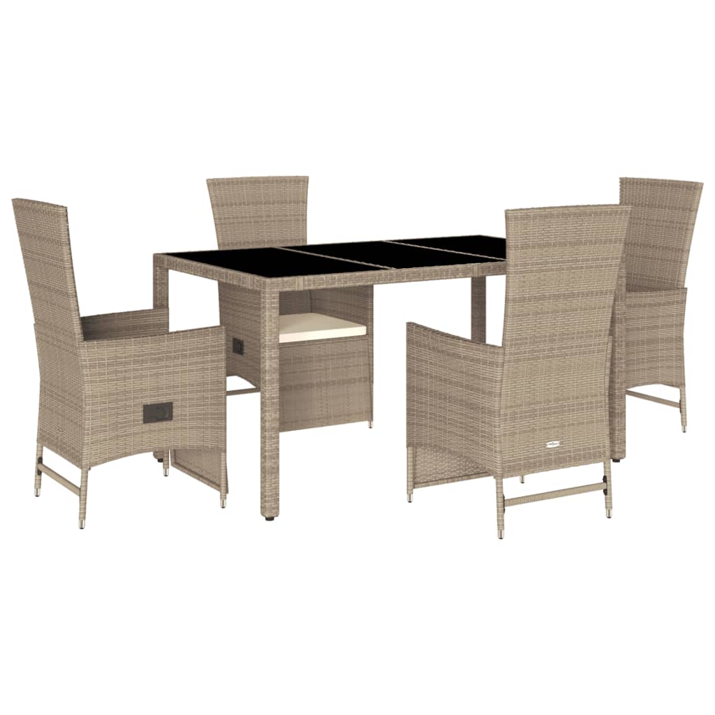 Set da Pranzo da Giardino 5 pz con Cuscini Beige in Polyrattan - homemem39