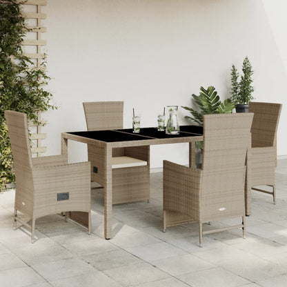 Set da Pranzo da Giardino 5 pz con Cuscini Beige in Polyrattan - homemem39