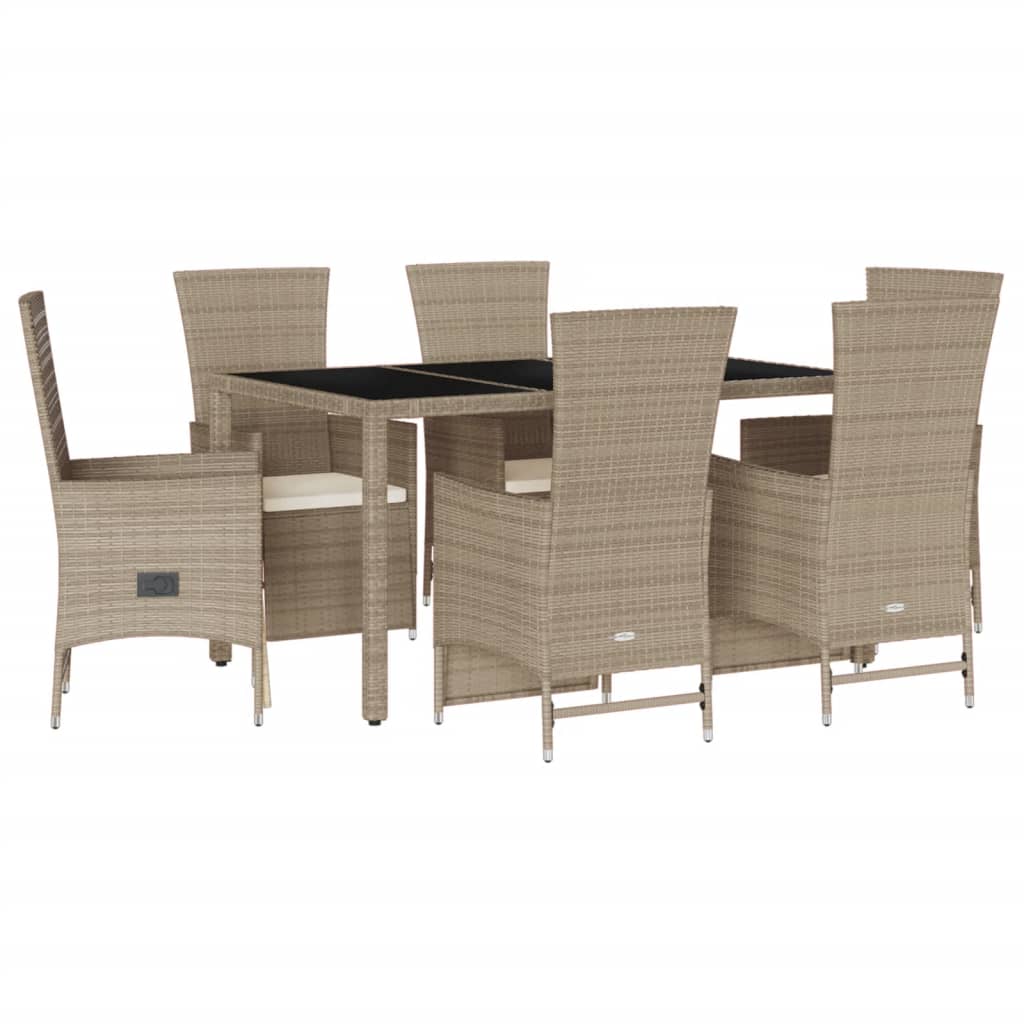 Set da Pranzo da Giardino 7 pz con Cuscini Beige in Polyrattan - homemem39
