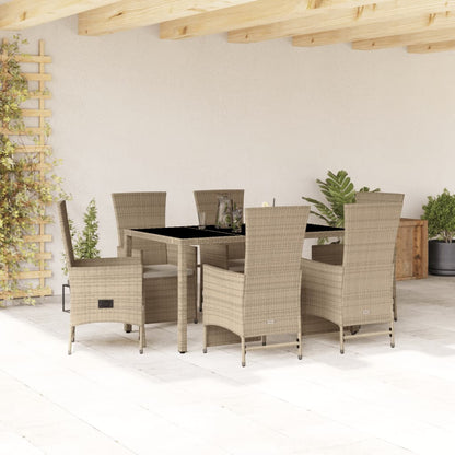 Set da Pranzo da Giardino 7 pz con Cuscini Beige in Polyrattan - homemem39