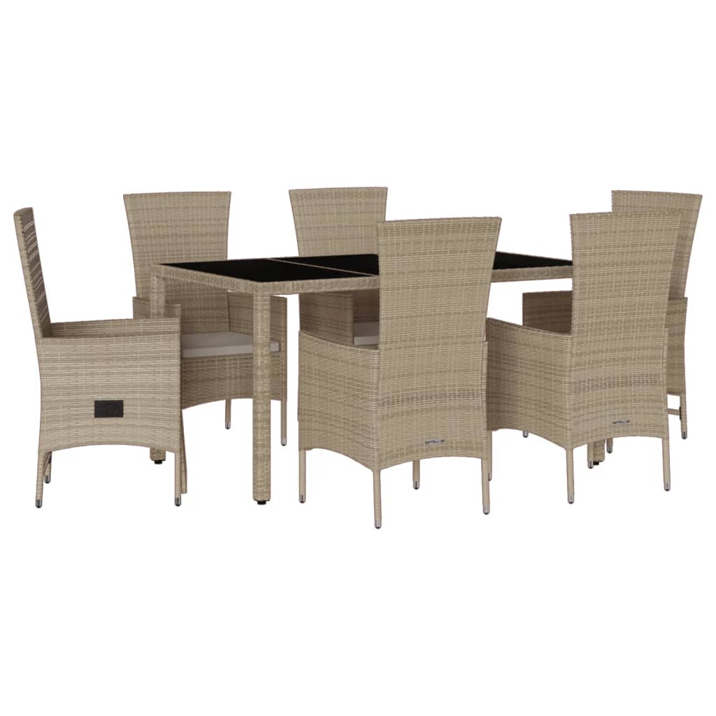 Set da Pranzo da Giardino 7 pz con Cuscini Beige in Polyrattan - homemem39