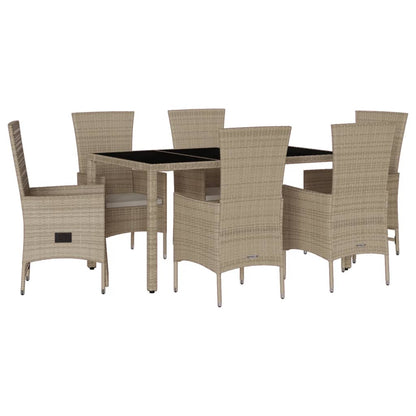 Set da Pranzo da Giardino 7 pz con Cuscini Beige in Polyrattan - homemem39