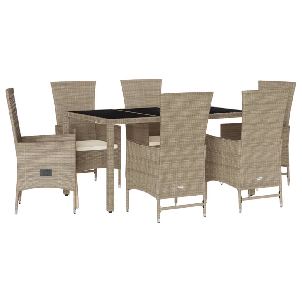 Set da Pranzo da Giardino 7 pz con Cuscini Beige in Polyrattan | homemem39