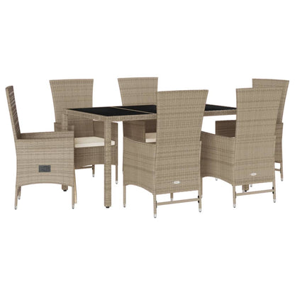Set da Pranzo da Giardino 7 pz con Cuscini Beige in Polyrattan - homemem39