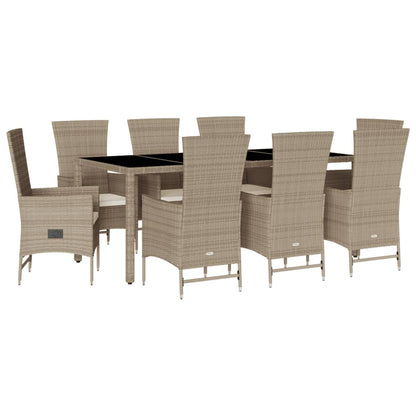 Set da Pranzo da Giardino 9 pz con Cuscini Beige in Polyrattan | homemem39