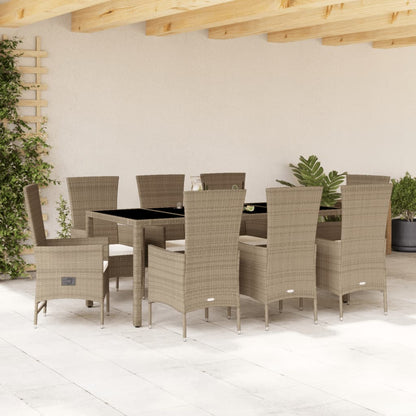 Set da Pranzo da Giardino 9 pz con Cuscini Beige in Polyrattan | homemem39