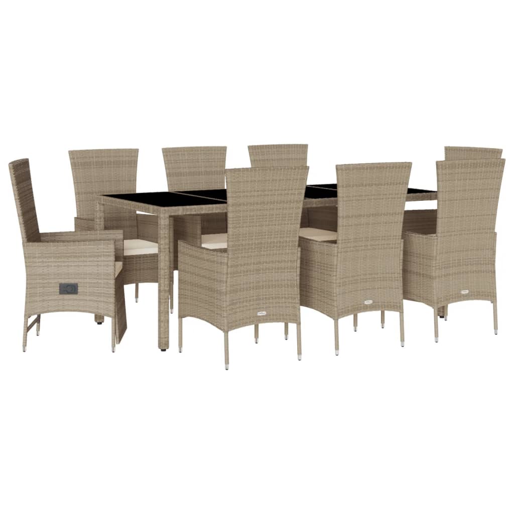 Set da Pranzo da Giardino 9 pz con Cuscini Beige in Polyrattan - homemem39
