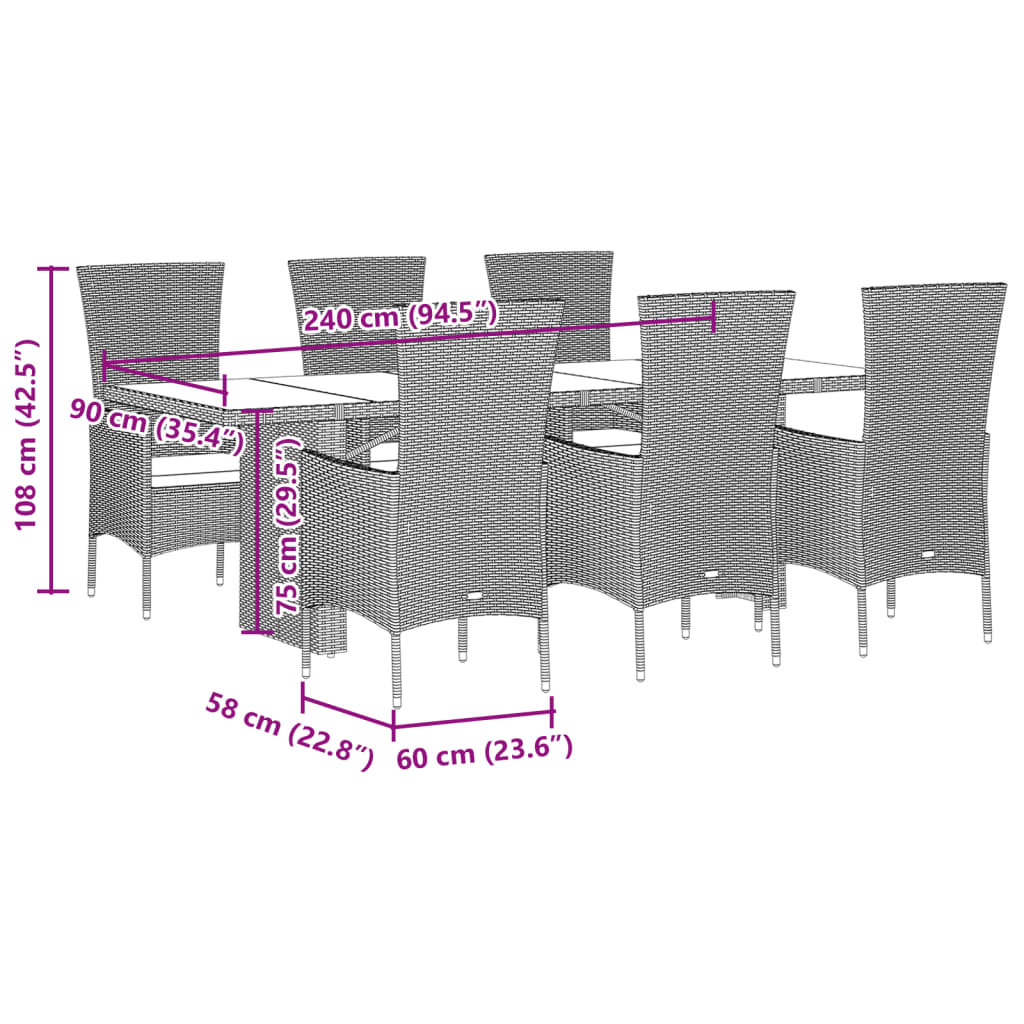 Set da Pranzo da Giardino 7 pz con Cuscini Beige in Polyrattan | homemem39