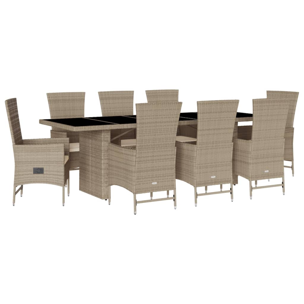 Set da Pranzo da Giardino 9 pz con Cuscini Beige in Polyrattan