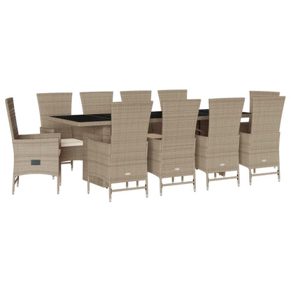 Set da Pranzo da Giardino 11 pz con Cuscini Beige in Polyrattan | homemem39