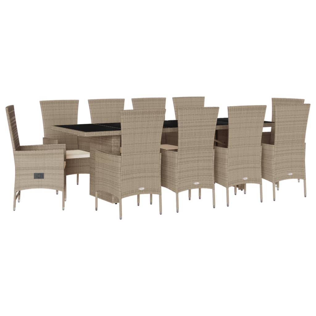 Set da Pranzo da Giardino 11 pz con Cuscini Beige in Polyrattan | homemem39