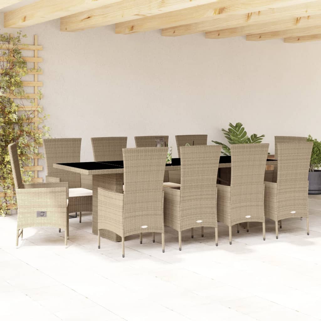 Set da Pranzo da Giardino 11 pz con Cuscini Beige in Polyrattan | homemem39