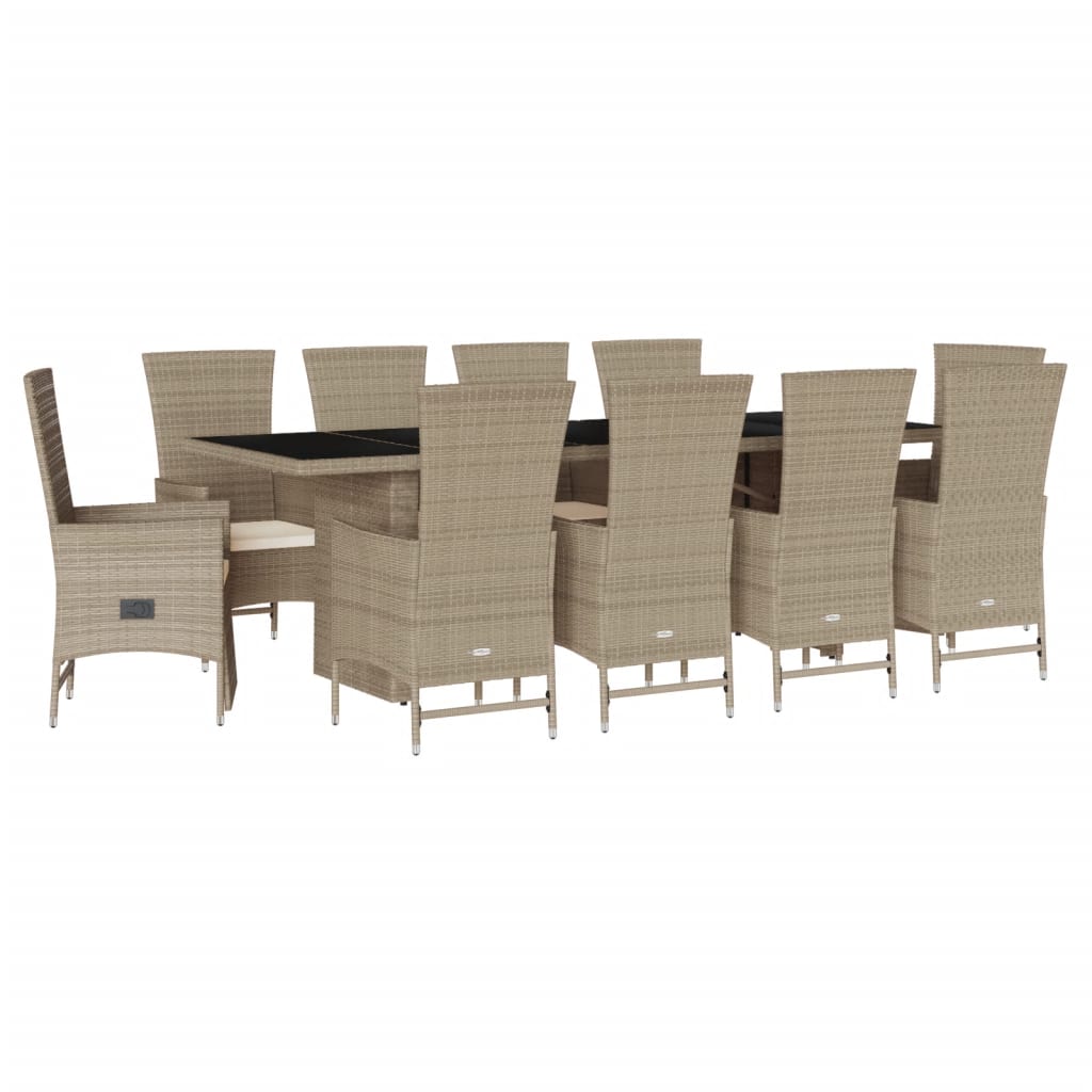 Set da Pranzo da Giardino 11 pz con Cuscini Beige in Polyrattan | homemem39