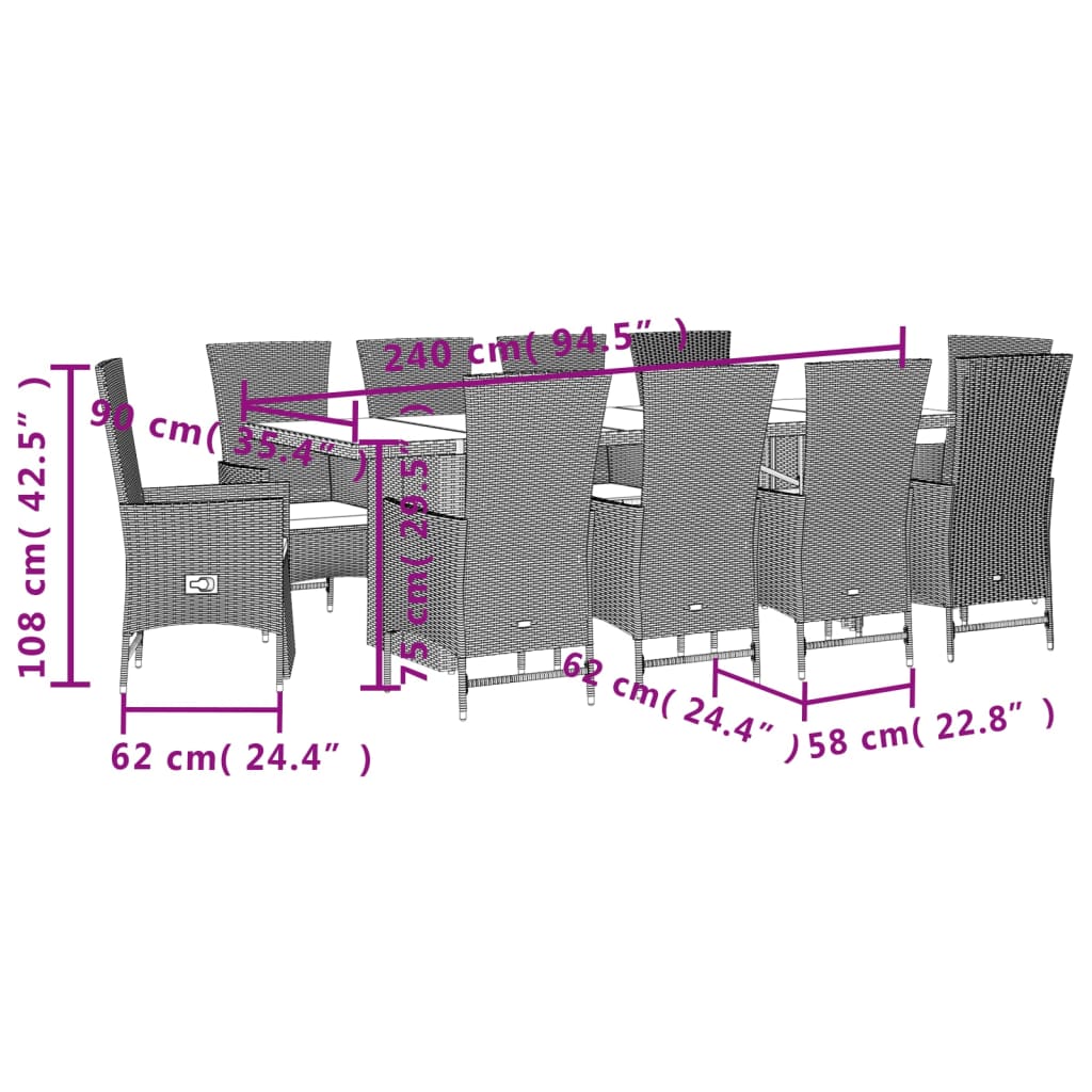 Set da Pranzo da Giardino 11 pz con Cuscini Beige in Polyrattan | homemem39