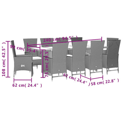 Set da Pranzo da Giardino 11 pz con Cuscini Beige in Polyrattan | homemem39