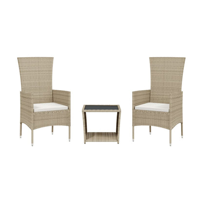 Set da Pranzo da Giardino 3 pz con Cuscini Beige in Polyrattan | homemem39