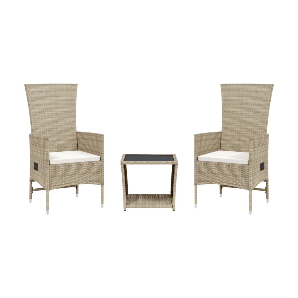 Set da Pranzo da Giardino 3 pz con Cuscini Beige in Polyrattan | homemem39