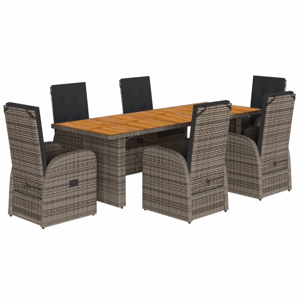 Set da Pranzo da Giardino 7 pz con Cuscini in Polyrattan Grigio | homemem39
