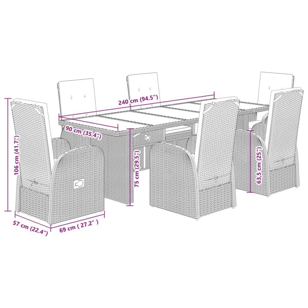 Set da Pranzo da Giardino 7 pz con Cuscini in Polyrattan Grigio | homemem39