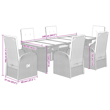 Set da Pranzo da Giardino 7 pz con Cuscini in Polyrattan Grigio | homemem39