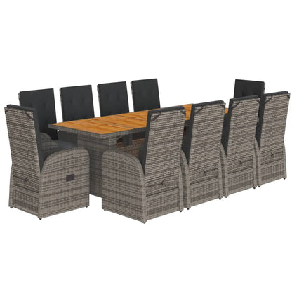 Set da Pranzo da Giardino 11pz con Cuscini in Polyrattan Grigio | homemem39