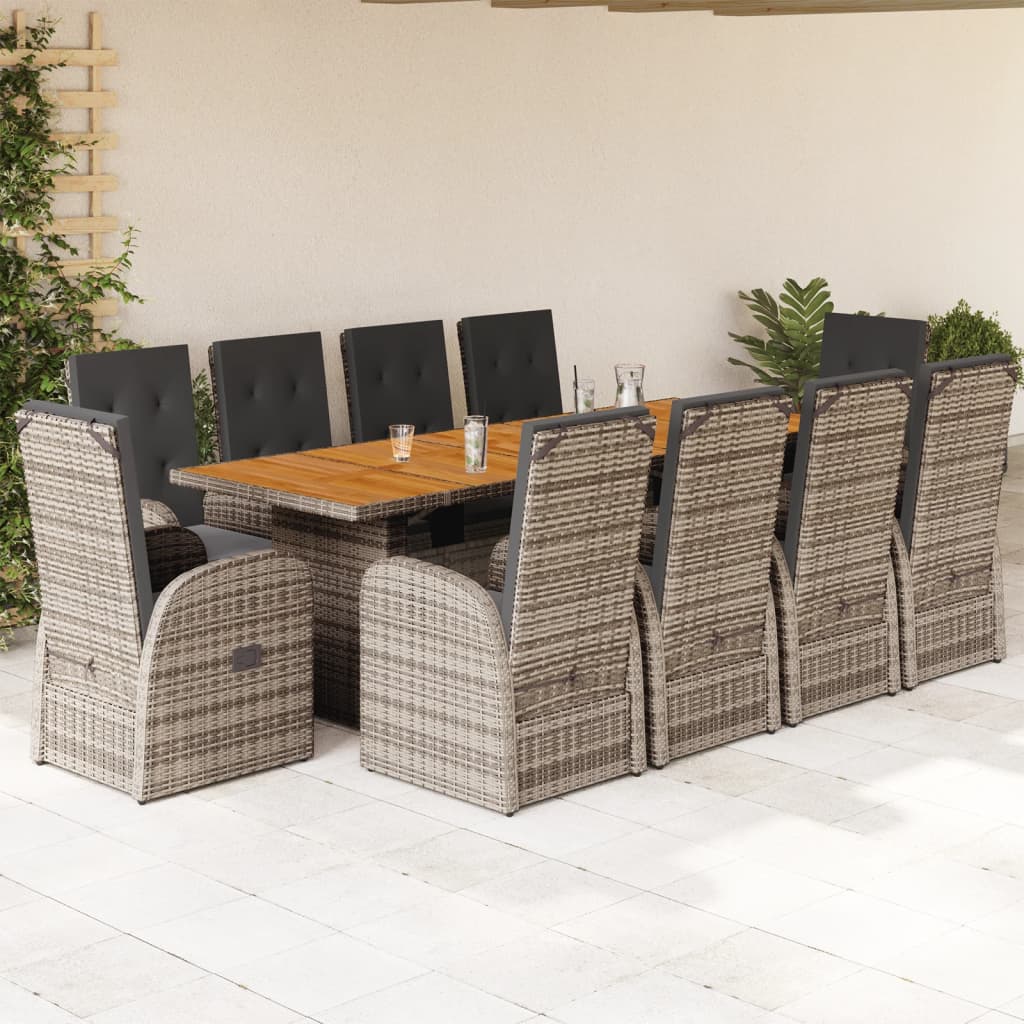 Set da Pranzo da Giardino 11pz con Cuscini in Polyrattan Grigio | homemem39