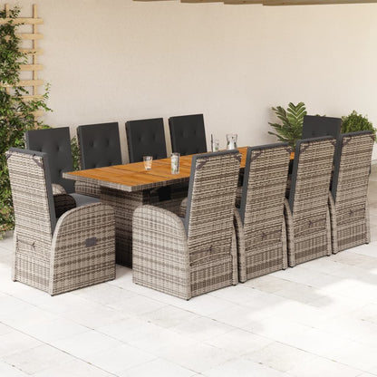 Set da Pranzo da Giardino 11pz con Cuscini in Polyrattan Grigio | homemem39