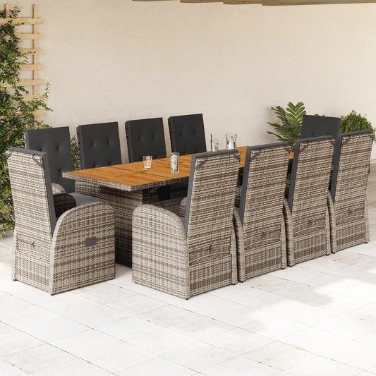 Set da Pranzo da Giardino 11pz con Cuscini in Polyrattan Grigio | homemem39