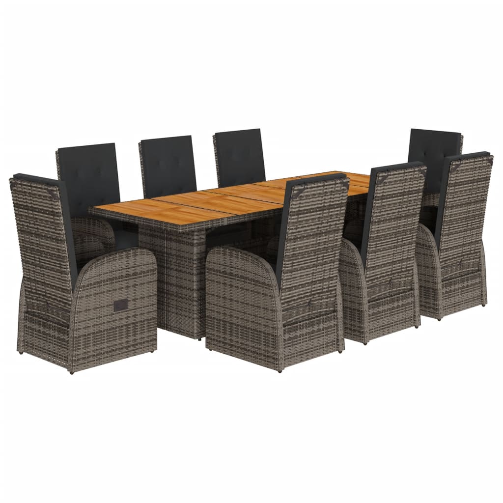 Set da Pranzo da Giardino 9 pz con Cuscini in Polyrattan Grigio | homemem39
