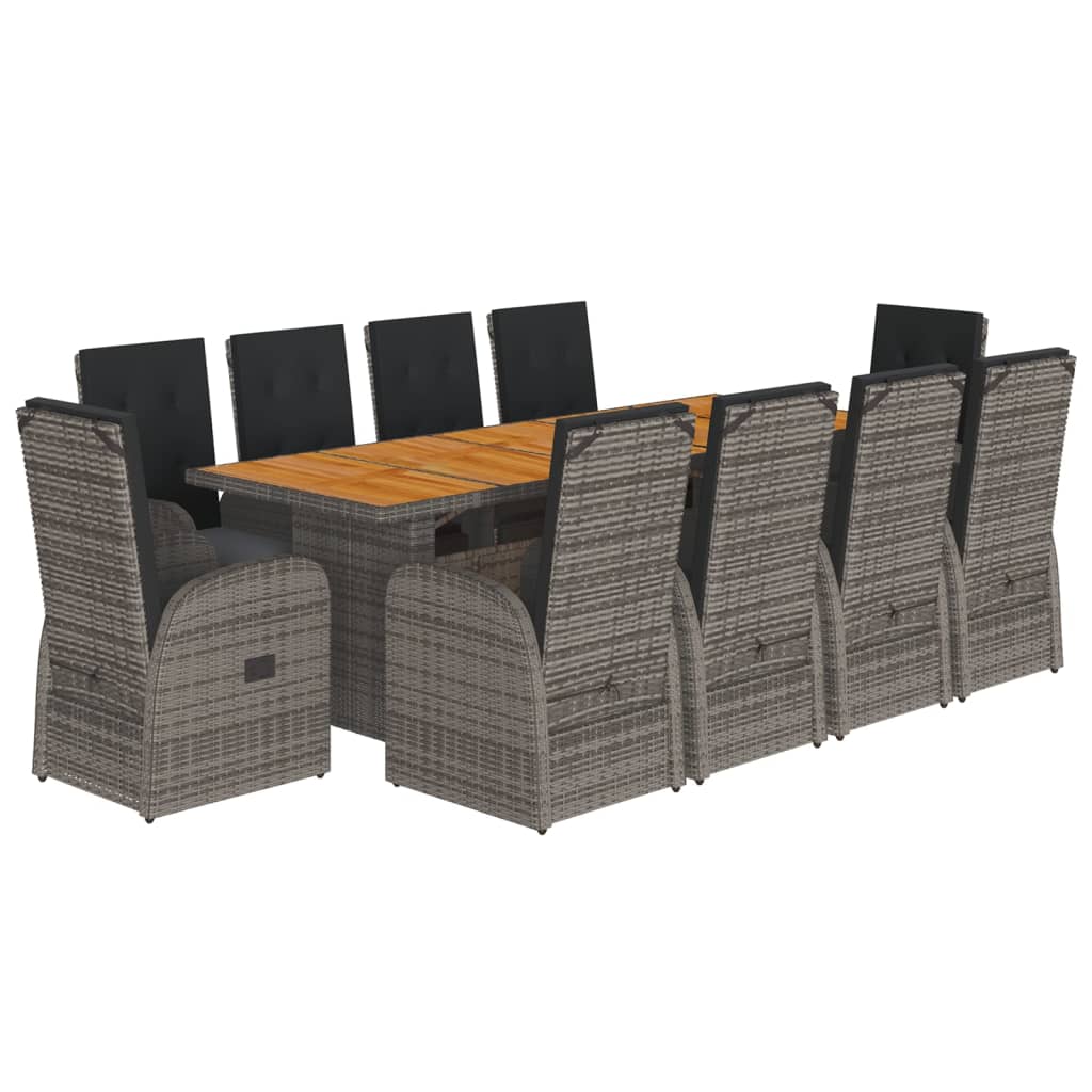 Set da Pranzo da Giardino 11pz con Cuscini in Polyrattan Grigio | homemem39