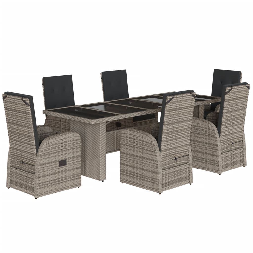 Set da Pranzo da Giardino 7 pz con Cuscini in Polyrattan Grigio