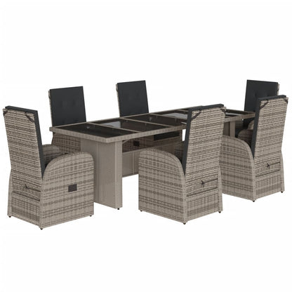 Set da Pranzo da Giardino 7 pz con Cuscini in Polyrattan Grigio