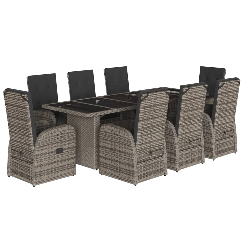 Set da Pranzo da Giardino 9 pz con Cuscini in Polyrattan Grigio | homemem39