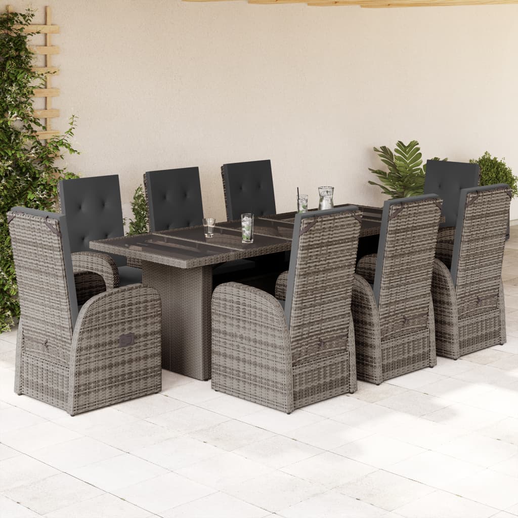Set da Pranzo da Giardino 9 pz con Cuscini in Polyrattan Grigio | homemem39