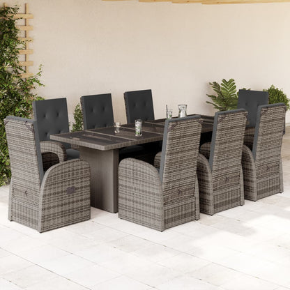 Set da Pranzo da Giardino 9 pz con Cuscini in Polyrattan Grigio | homemem39