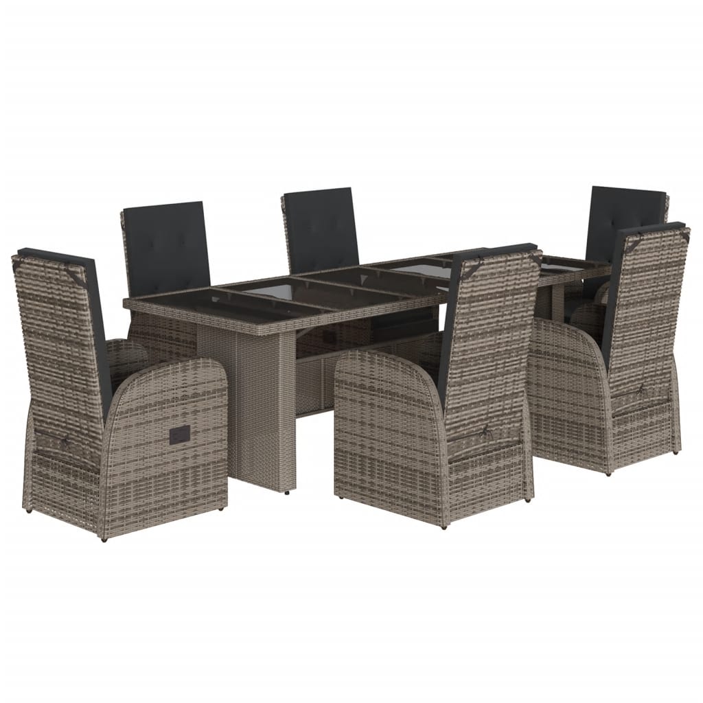 Set da Pranzo da Giardino 7 pz con Cuscini in Polyrattan Grigio | homemem39