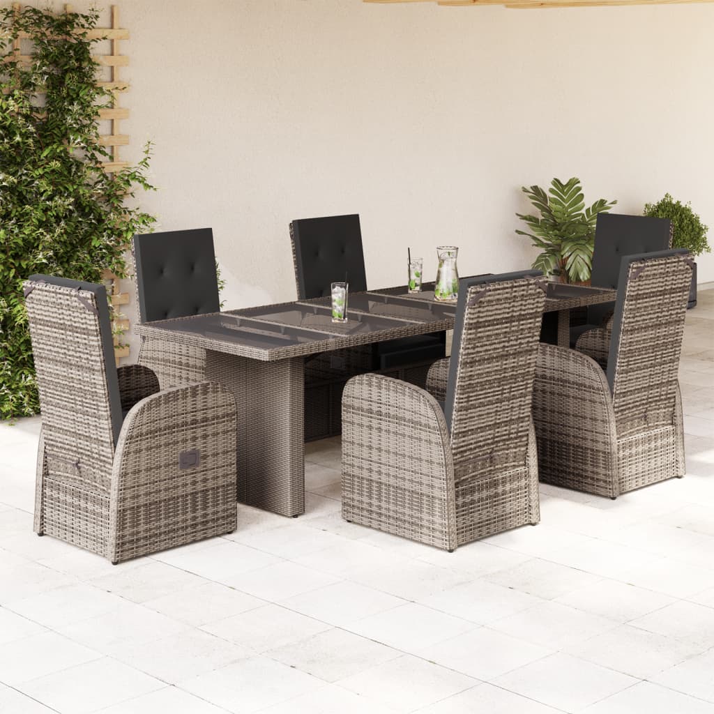 Set da Pranzo da Giardino 7 pz con Cuscini in Polyrattan Grigio | homemem39