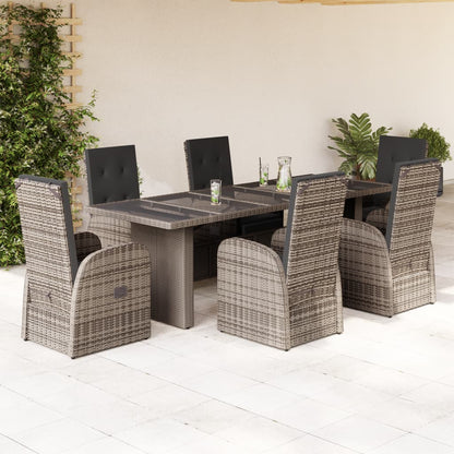 Set da Pranzo da Giardino 7 pz con Cuscini in Polyrattan Grigio | homemem39