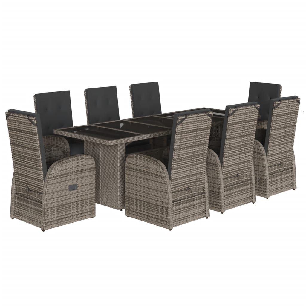 Set da Pranzo da Giardino 9 pz con Cuscini in Polyrattan Grigio | homemem39