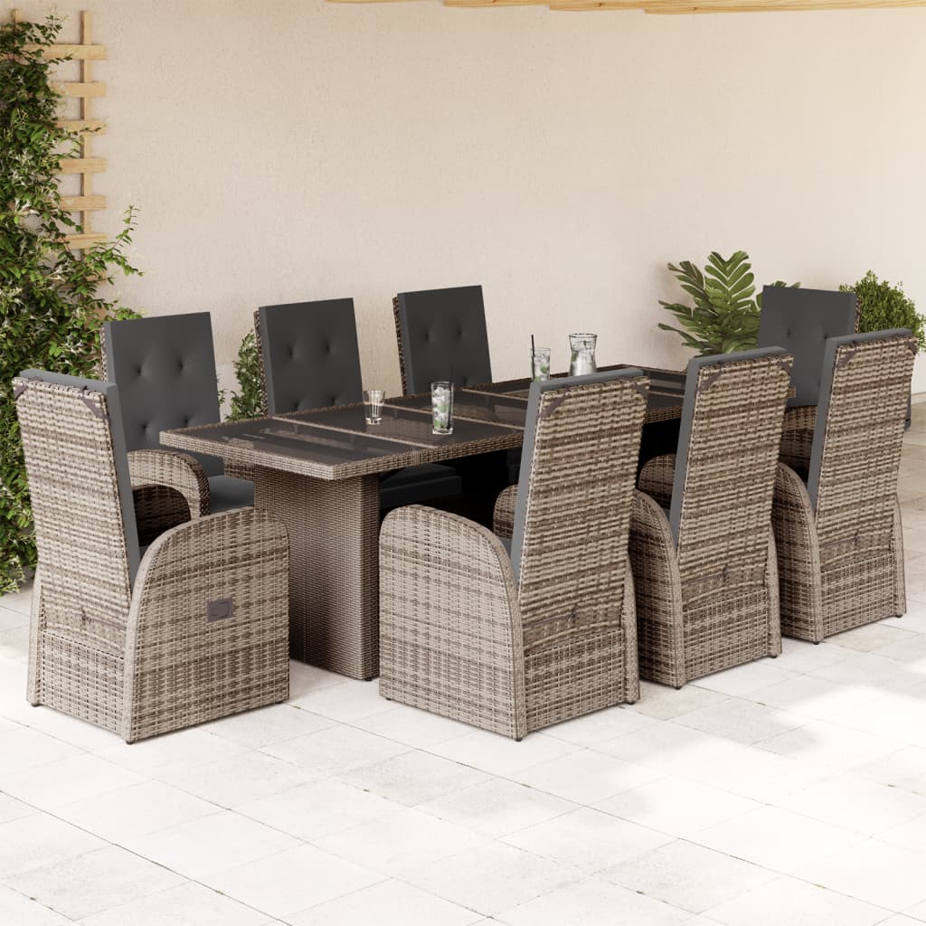 Set da Pranzo da Giardino 9 pz con Cuscini in Polyrattan Grigio | homemem39