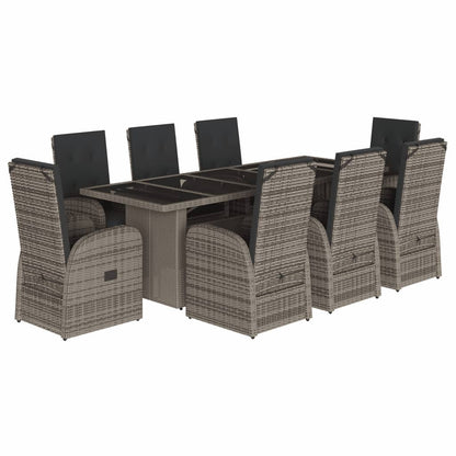 Set da Pranzo da Giardino 9 pz con Cuscini in Polyrattan Grigio | homemem39