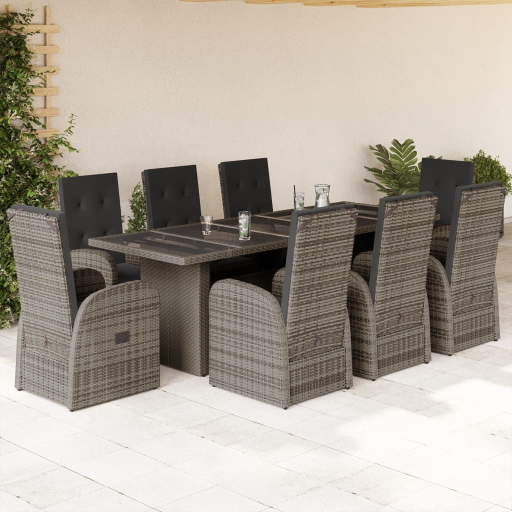 Set da Pranzo da Giardino 9 pz con Cuscini in Polyrattan Grigio | homemem39