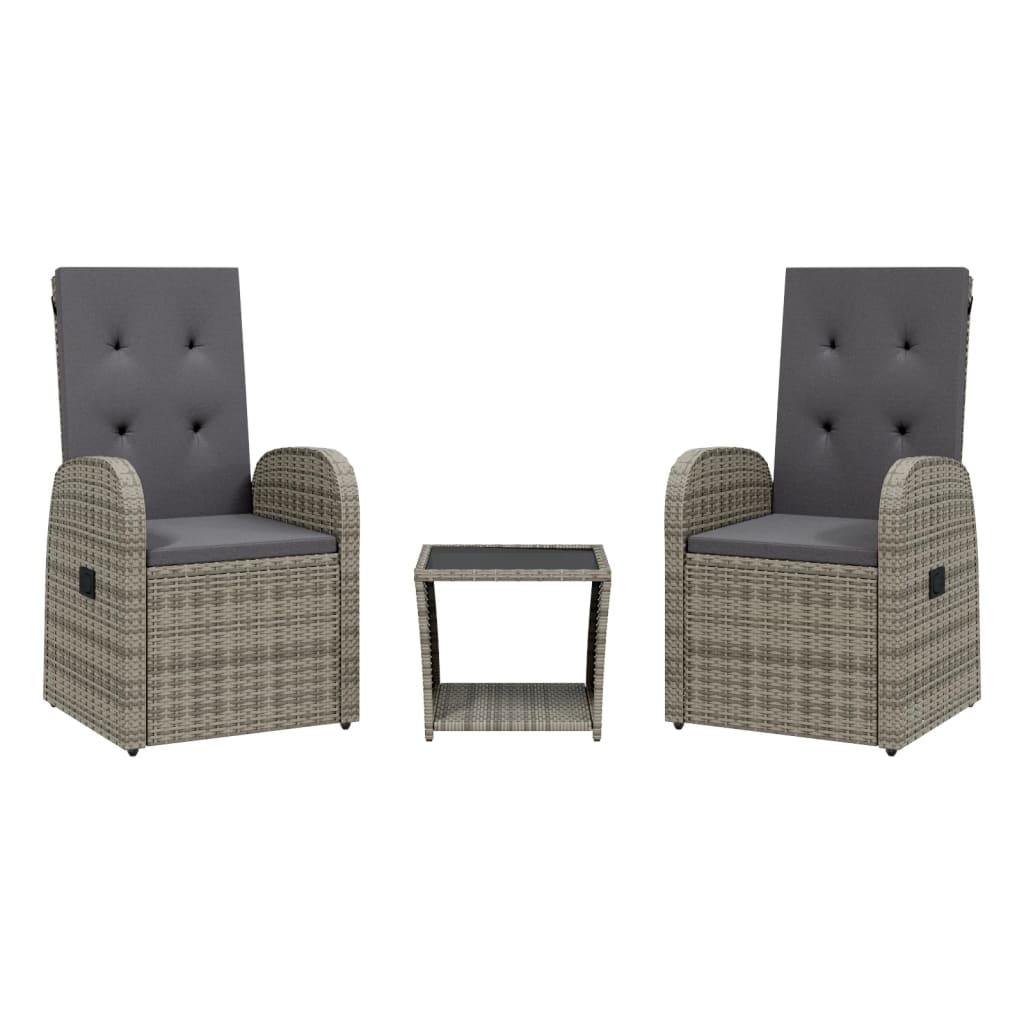 Set da Pranzo da Giardino 3 pz con Cuscini in Polyrattan Grigio