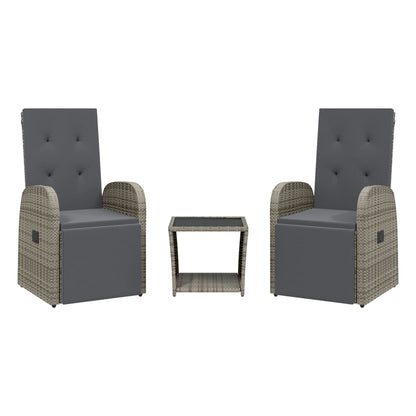 Set da Pranzo da Giardino 3 pz con Cuscini in Polyrattan Grigio | homemem39